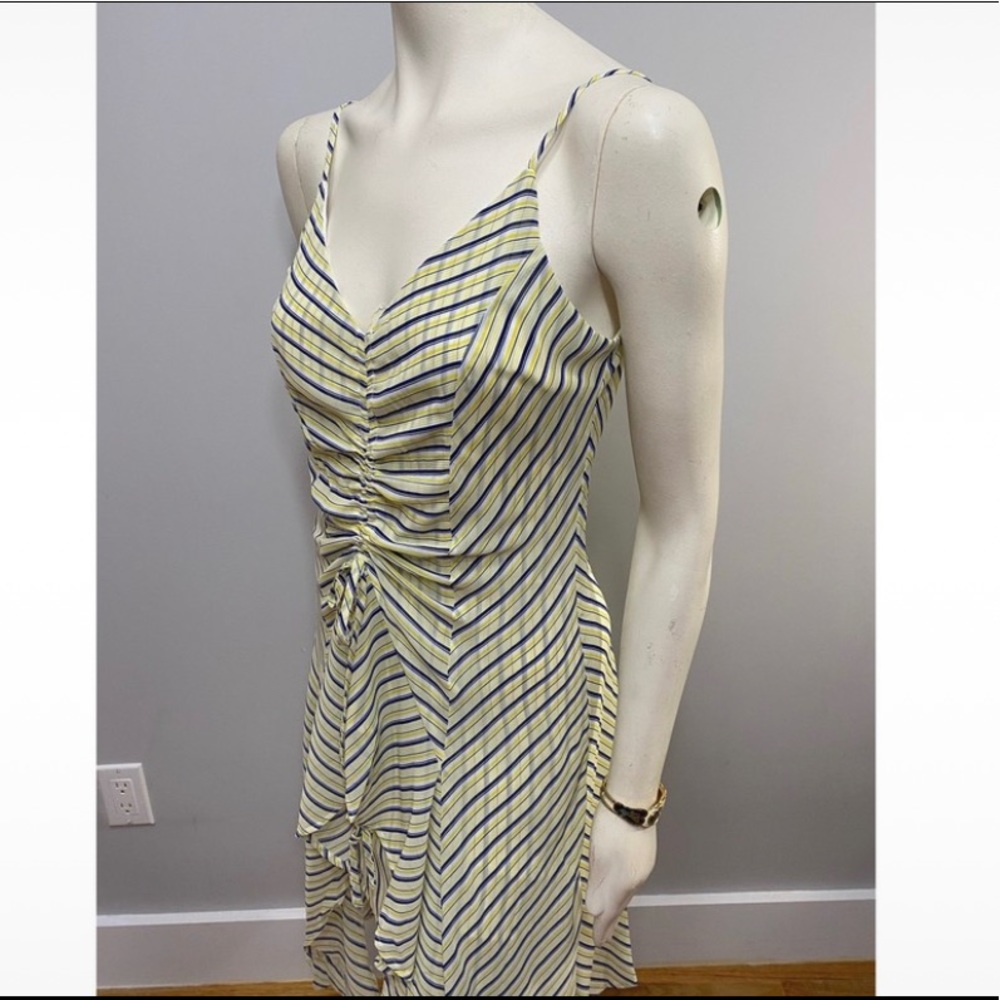 Yellow & Navy Front Draw String Ruffle Dress - Picture 8 of 12